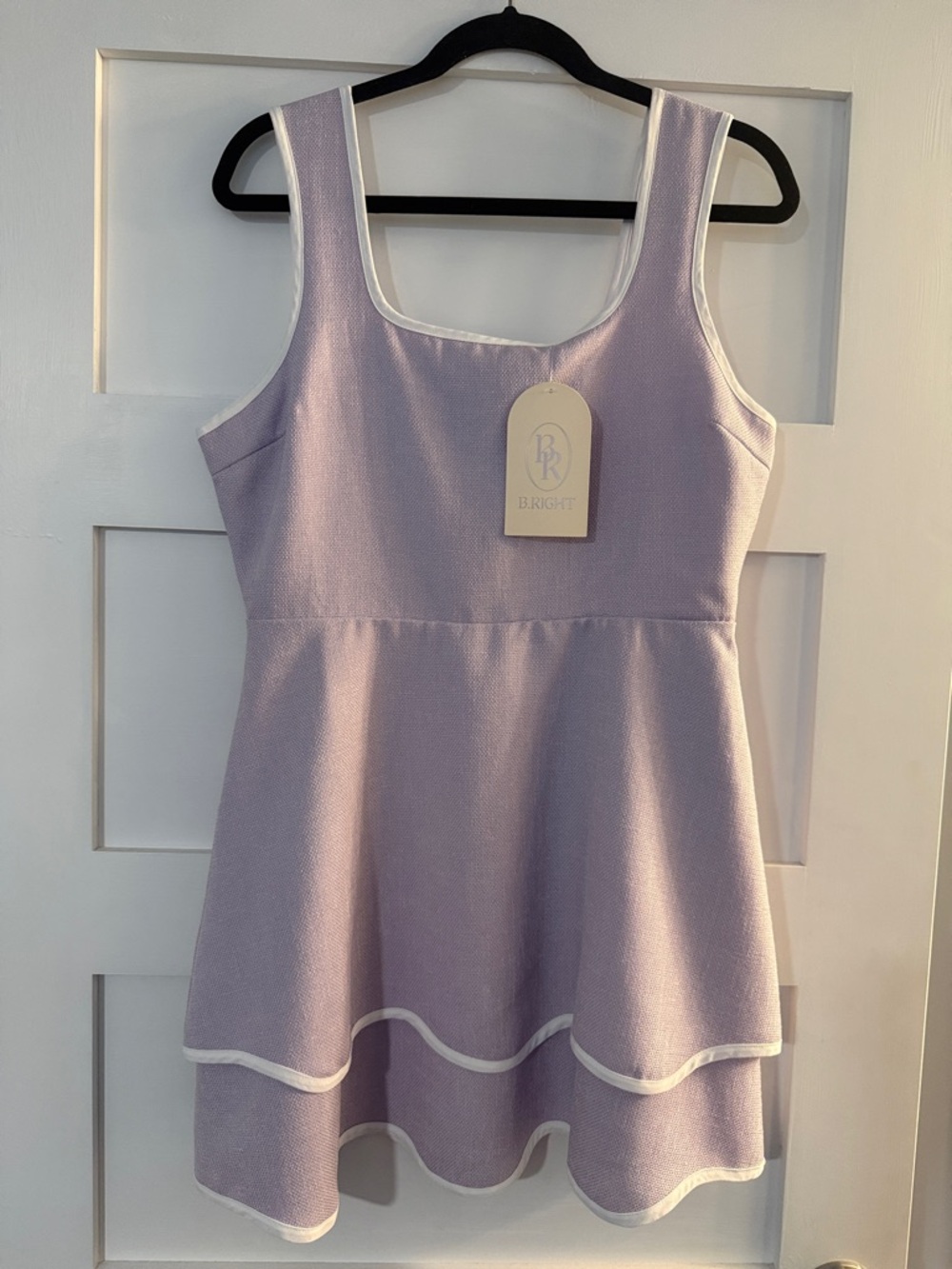 Lilac Tiered Mini Dress with White Trim